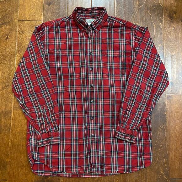 L.L. Bean Vintage Red Plaid Flannel Button Front Shirt Men's Tall Size Large - Picture 3 of 9